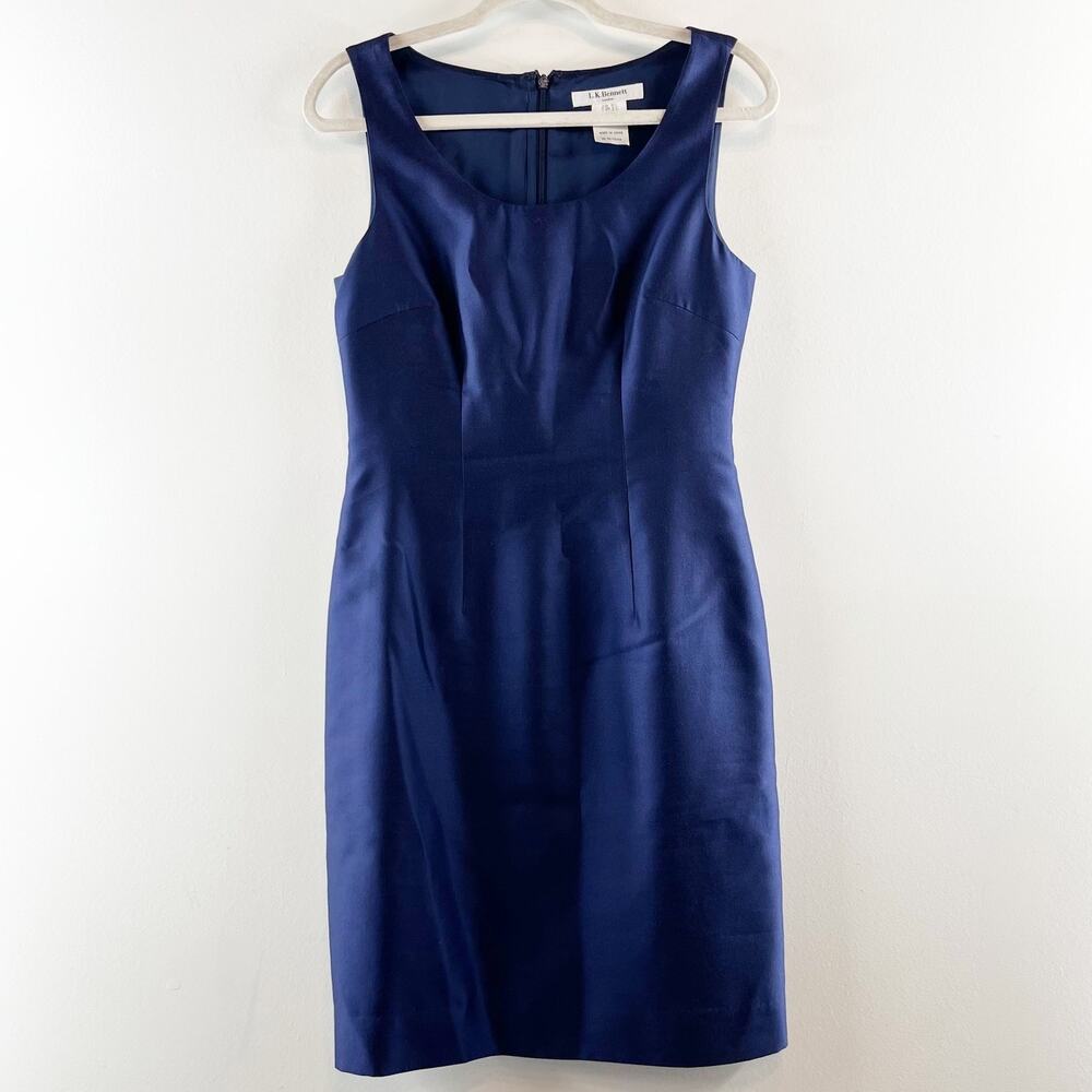 L.K. Bennett Sleeveless Wool Silk Blend Knee Length Sheath Dress Navy Blue 6